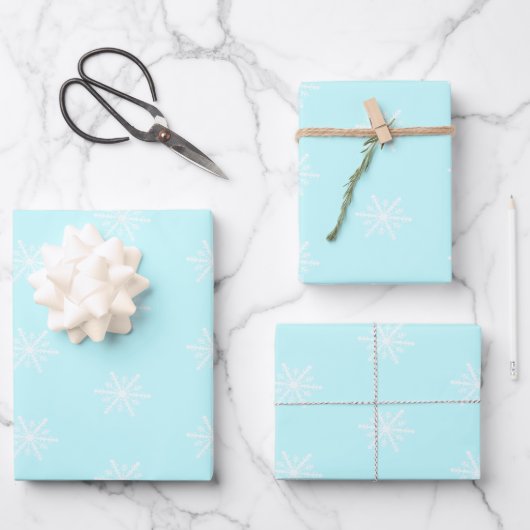 Weihnachten Frost blauer Schneeflocken Geschenkpapier Set (Vorderseite)