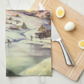 Weihnachten, Frozen See mit Eis Skater Geschirrtuch (Viertel Falte)