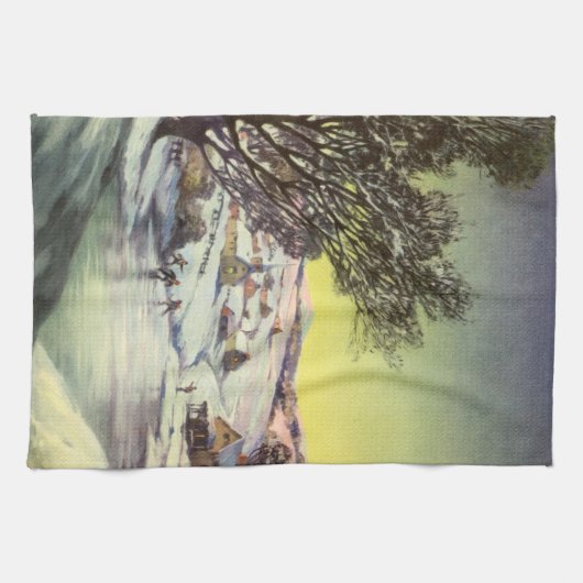 Weihnachten, Frozen See mit Eis Skater Geschirrtuch (Horizontal)