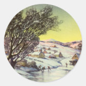 Weihnachten, Frozen See mit Eis Skater Runder Aufkleber (Vorderseite)