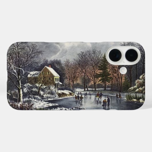 Weihnachten, Frühe Winter Skater auf einem Teich Case-Mate iPhone Hülle (Rückseite (Horizontal))