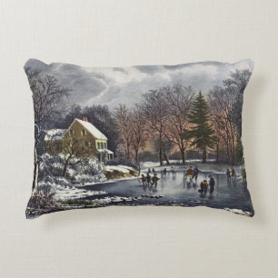 Weihnachten, Frühe Winter Skater auf einem Teich Dekokissen