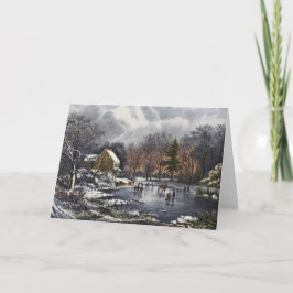 Weihnachten, Frühe Winter Skater auf einem Teich Feiertagskarte