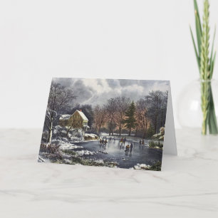 Weihnachten, Frühe Winter Skater auf einem Teich Feiertagskarte