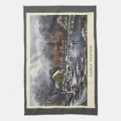 Weihnachten, Frühe Winter Skater auf einem Teich Geschirrtuch (Vertikal)