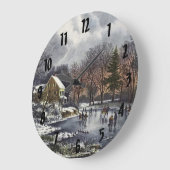 Weihnachten, Frühe Winter Skater auf einem Teich Große Wanduhr (Winkel)