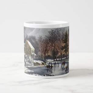 Weihnachten, Frühe Winter Skater auf einem Teich Jumbo-Tasse