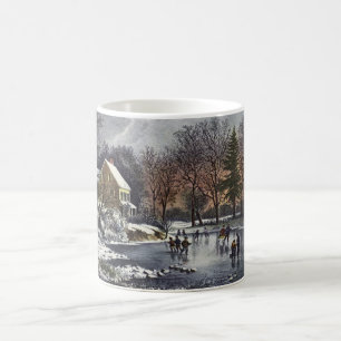 Weihnachten, Frühe Winter Skater auf einem Teich Kaffeetasse
