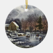 Weihnachten, Frühe Winter Skater auf einem Teich Keramik Ornament (Vorne)