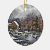 Weihnachten, Frühe Winter Skater auf einem Teich Keramik Ornament (Links)