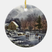 Weihnachten, Frühe Winter Skater auf einem Teich Keramik Ornament (Hinten)