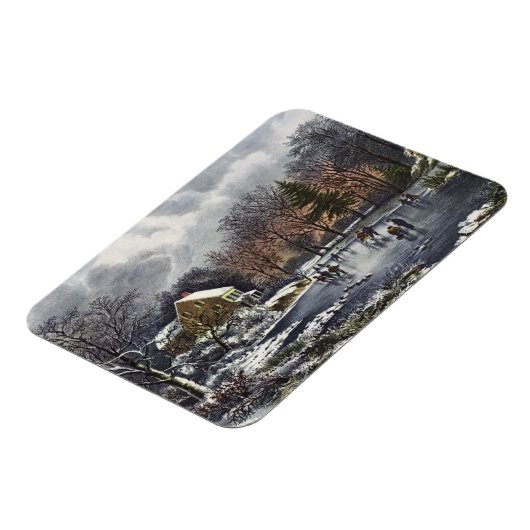 Weihnachten, Frühe Winter Skater auf einem Teich Magnet (Linke Seite)