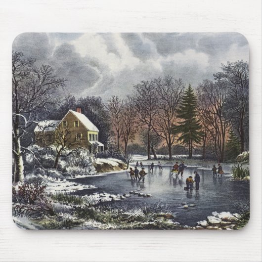 Weihnachten, Frühe Winter Skater auf einem Teich Mousepad (Vorne)