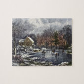 Weihnachten, Frühe Winter Skater auf einem Teich Puzzle (Horizontal)