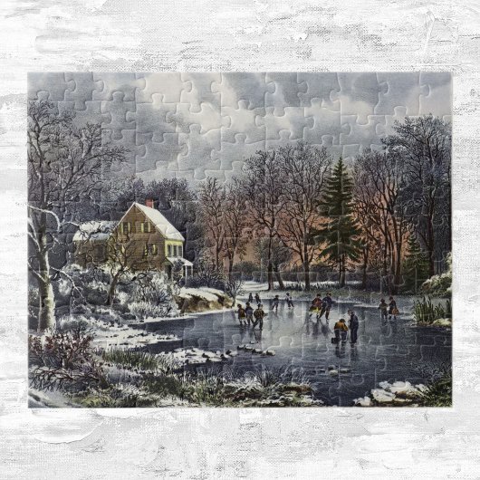 Weihnachten, Frühe Winter Skater auf einem Teich Puzzle