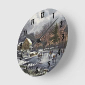 Weihnachten, Frühe Winter Skater auf einem Teich Runde Wanduhr (Winkel)