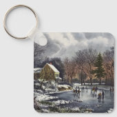 Weihnachten, Frühe Winter Skater auf einem Teich Schlüsselanhänger (Vorderseite)