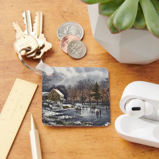 Weihnachten, Frühe Winter Skater auf einem Teich Schlüsselanhänger (Schreibtisch)