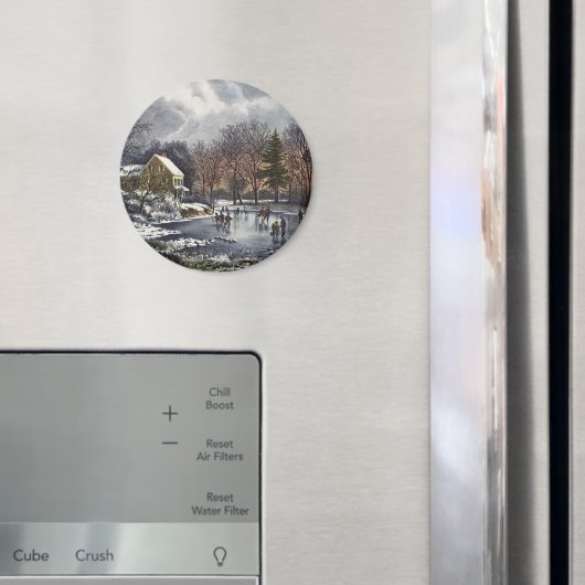 Weihnachten, Frühe Winter Skater auf Teich Magnet (In Situ (Kühlschrank))