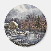 Weihnachten, Frühe Winter Skater auf Teich Magnet (Vorne)