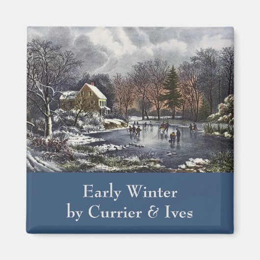 Weihnachten, Frühe Winter Skater auf Teich Magnet (Vorne)