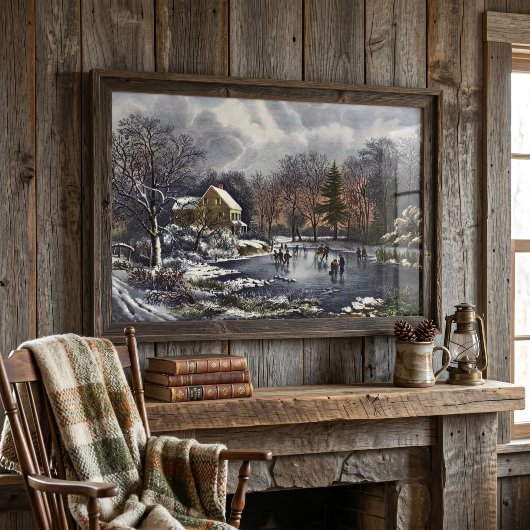 Weihnachten, Frühe Winter Skater auf Teich Poster