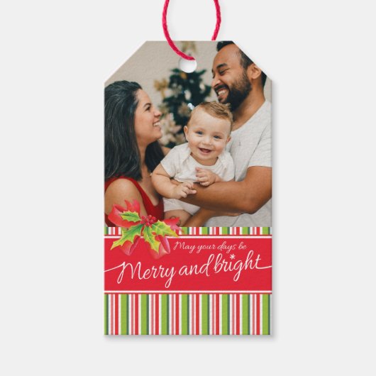 Weihnachten fügen Sie Ihr eigenes Foto rot grün Ge Geschenkanhänger (Vorderseite)