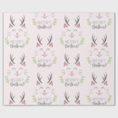 Weihnachten| Funny Cat with Antlers Pattern Geschenkpapier (Flach)