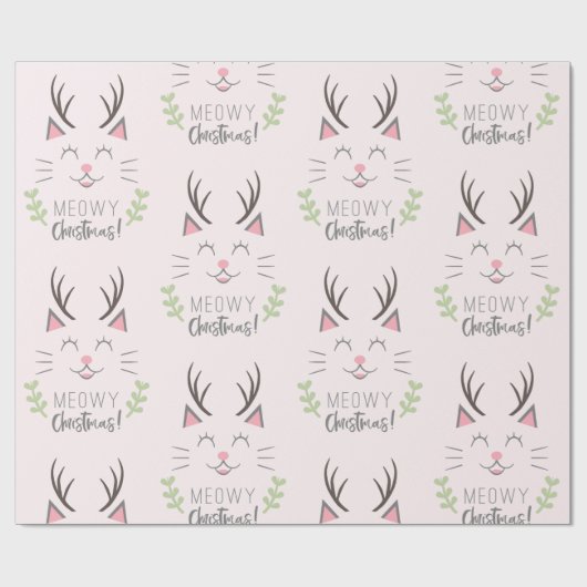 Weihnachten| Funny Cat with Antlers Pattern Geschenkpapier (Flach)