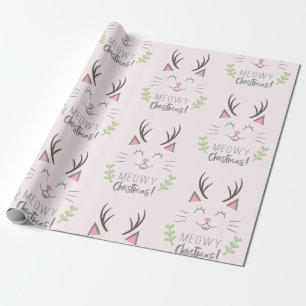 Weihnachten  Funny Cat with Antlers Pattern Geschenkpapier