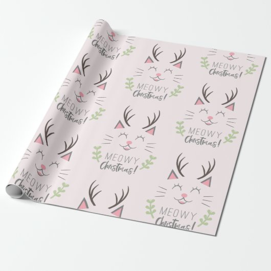 Weihnachten| Funny Cat with Antlers Pattern Geschenkpapier (Ungerollt)
