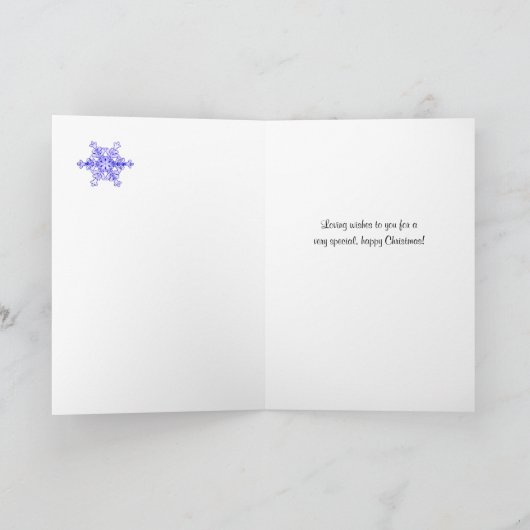 Weihnachten für Cousin, Schneeflocken Tannenbäume (Innenseite)