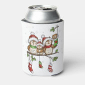 Weihnachten für Eule-Liebhaber niedliche Eule-Fami Dosenkühler (Kanne Rückseite)