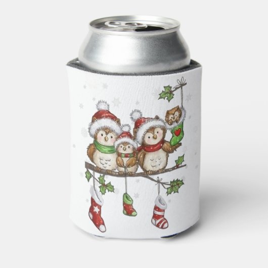 Weihnachten für Eule-Liebhaber niedliche Eule-Fami Dosenkühler (Kanne Rückseite)