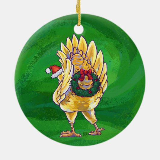 Weihnachten für Grüne Hühner Keramik Ornament (Hinten)