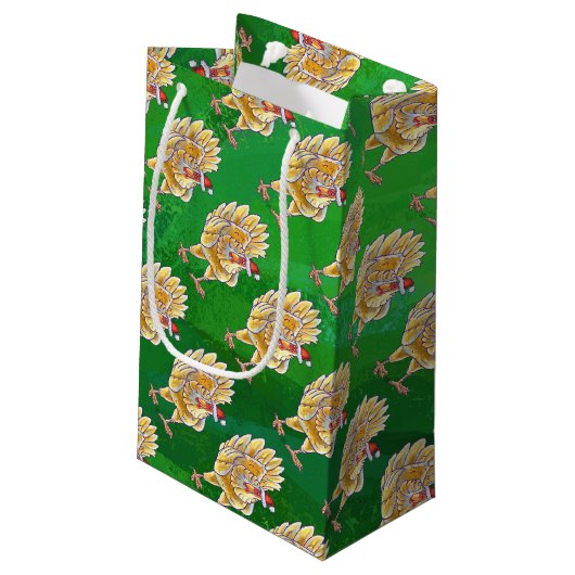 Weihnachten für Grüne Hühner Kleine Geschenktüte (Rückseite Schrägansicht)