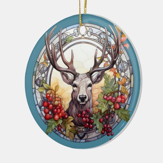 Weihnachten für Vater Hirsche Kopf Antler Red Blue Keramik Ornament (Links)