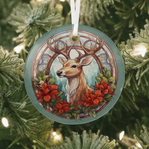 Weihnachten für Vater Hirsche Kopf Antler Red Blue Ornament Aus Glas