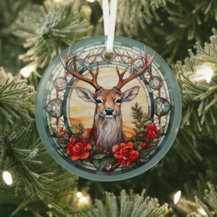 Weihnachten für Vater Hirsche Kopf Antler Red Blue Ornament Aus Glas