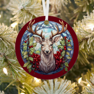Weihnachten für Vater Hirsche Kopf Antler Red Blue Ornament Aus Metall