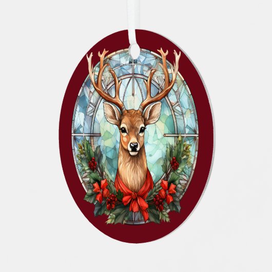 Weihnachten für Vater Hirsche Kopf Antler Red Blue Ornament Aus Metall (Vorderseite links)