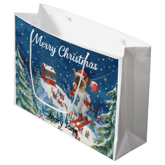 Weihnachten für Weihnachten Katze Liebhaber Schnee Große Geschenktüte (Vorderseite Schrägansicht)