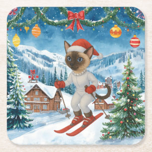 Weihnachten für Weihnachten Katze Liebhaber Schnee Rechteckiger Pappuntersetzer