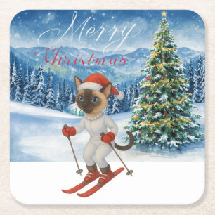 Weihnachten für Weihnachten Katze Liebhaber Schnee Rechteckiger Pappuntersetzer