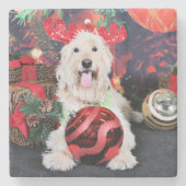 Weihnachten - Gänseblümchen - Goldendoodle Steinuntersetzer (Vorderseite)