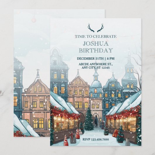 Weihnachten-Geburtstag Einladung (Vorne/Hinten)