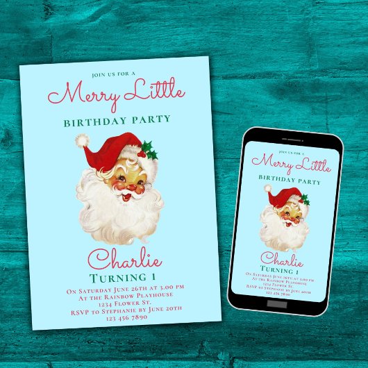 Weihnachten Geburtstag Einladung Blau Vintag Santa