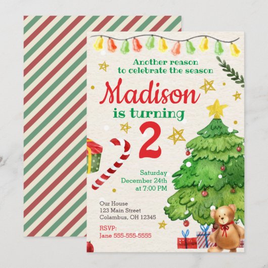 Weihnachten Geburtstag Einladung Vintage Wasserfar (Vorne/Hinten)