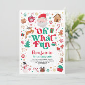 Weihnachten Geburtstag Oh, was Spaß Kindergeburtst Einladung (Stehend Vorderseite)