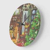 Weihnachten, gemütliche Blockhütte mit Kamin Große Wanduhr (Winkel)